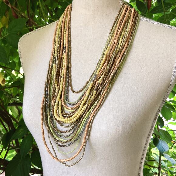 VTG Signed Chico’s Necklace Multi Strand Beaded Boho Gold Tone Earthy 2010s - Picture 8 of 9